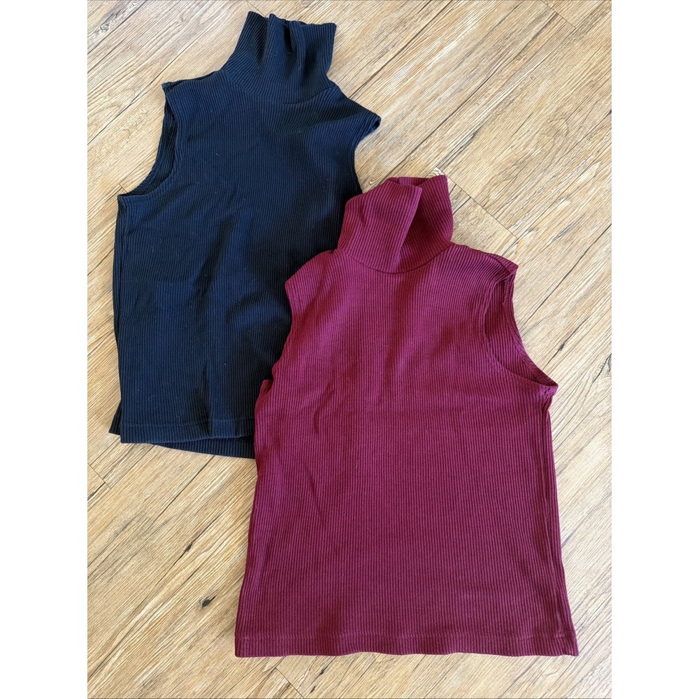 Eddie Bauer Vintage Lot Of 2 Size Small Womens Turtleneck Tank Tops 100% Cotton